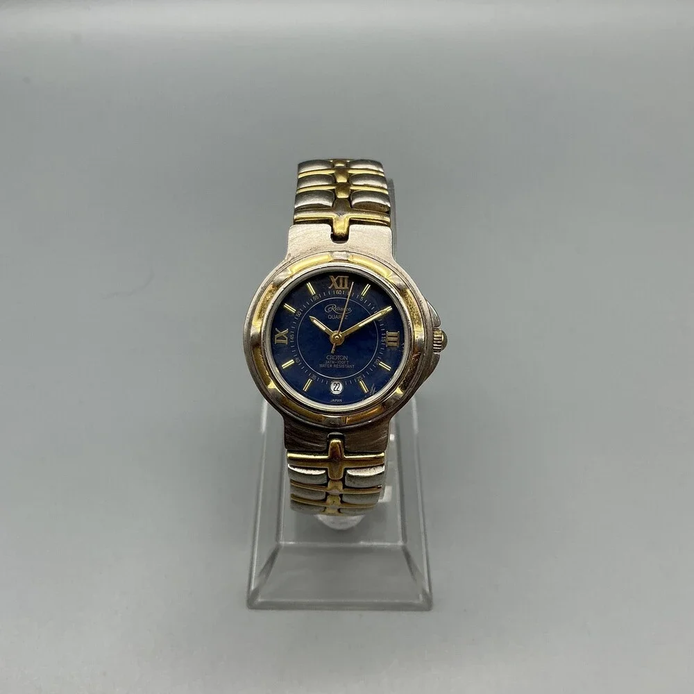 Croton Reliance Womens Watch 25mm Blue Dial Two Tone Bracelet New Battery 6.75